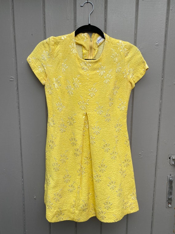 Vintage Gay Gibson Yellow Floral Brocade Baby Doll