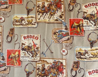 Vintage Wild West Cowboy Rodeo Drapes // 3 Panels