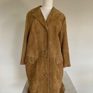 Vintage Suede Coat with Button Closure and Martingale Belt, Braided Sides  // US Women's Large