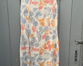 Pastel Botanical Flower Linen Sheath Dress // US Women's 8