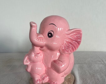 Vintage Pink Elephants Ceramic Money Bank