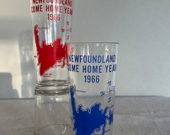 Vintage Newfoundland Homecoming 1966 Tumbler Set of Two Glasses // Canadian Memorabilia