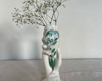 Vintage Porcelain Hand Vase with Blue Flowers