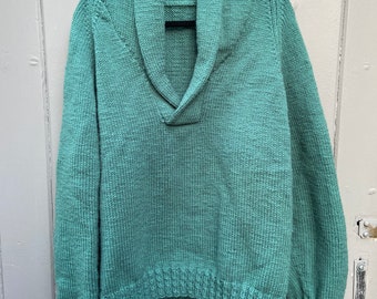 Vintage Emerald Green Knit Cardigan Pullover Sweater // Shawl Collar Sweater // Oversize Sweater US Mens XL