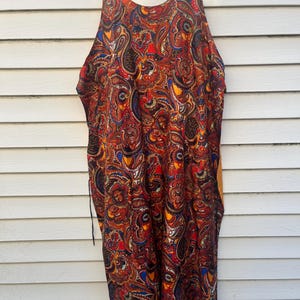 Vintage Rot Marine Blau Orange seidiger Kaftan mit Seitlicher Krawatte, Einheitsgröße