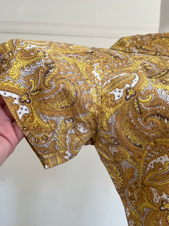 Vintage Yellow Paisley Cap Sleeve Dress with Bow … - image 5