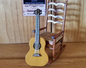 Miniature Handmade Spanish Guitar with Blond wood color 1:12 scale Pekatone Guitars dollhouse miniature collectable