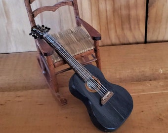 Miniature Handmade Spanish Guitar with Black wood color 1:12 scale Pekatone Guitars dollhouse miniature collectable