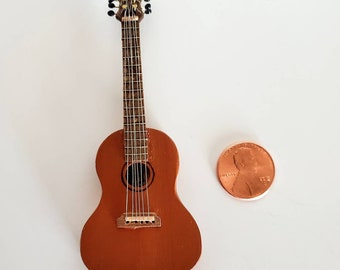 Miniature Handmade Spanish Guitar with Brown wood color 1:12 scale Pekatone Guitars dollhouse miniature collectable