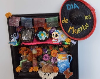 Halloween Miniature Dia de los Muertos Ofrenda, Day of the Dead Alter Magnet, 1:12 Dollhouse miniature