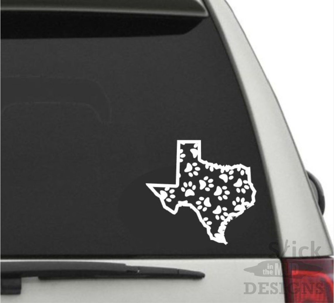 texas paw print permanent custom state vinyl decal etsy