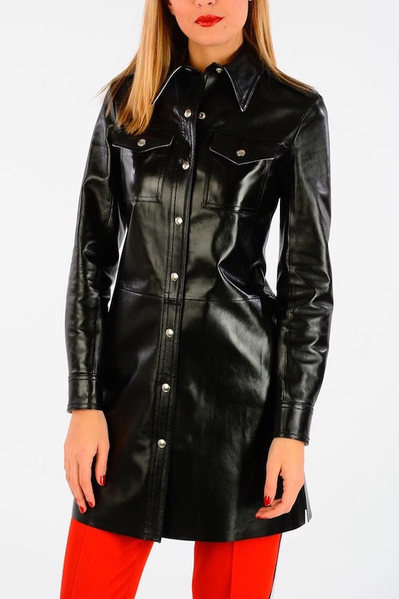 black leather shirt dress