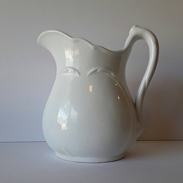 Pitcher Antique Ironstone Ice Water White Farm House Cottage