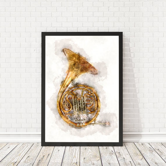 French Horn Poster Watercolor French Horn Wall Art Music Etsy
