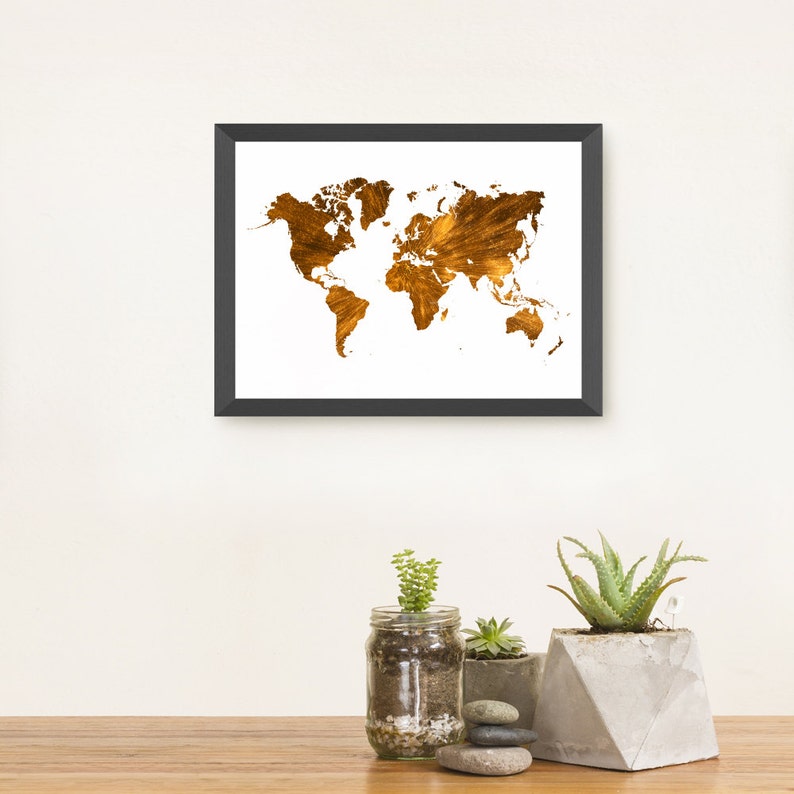 Gold World Map Wall Art Gold Wall Decor Travel Map World Etsy