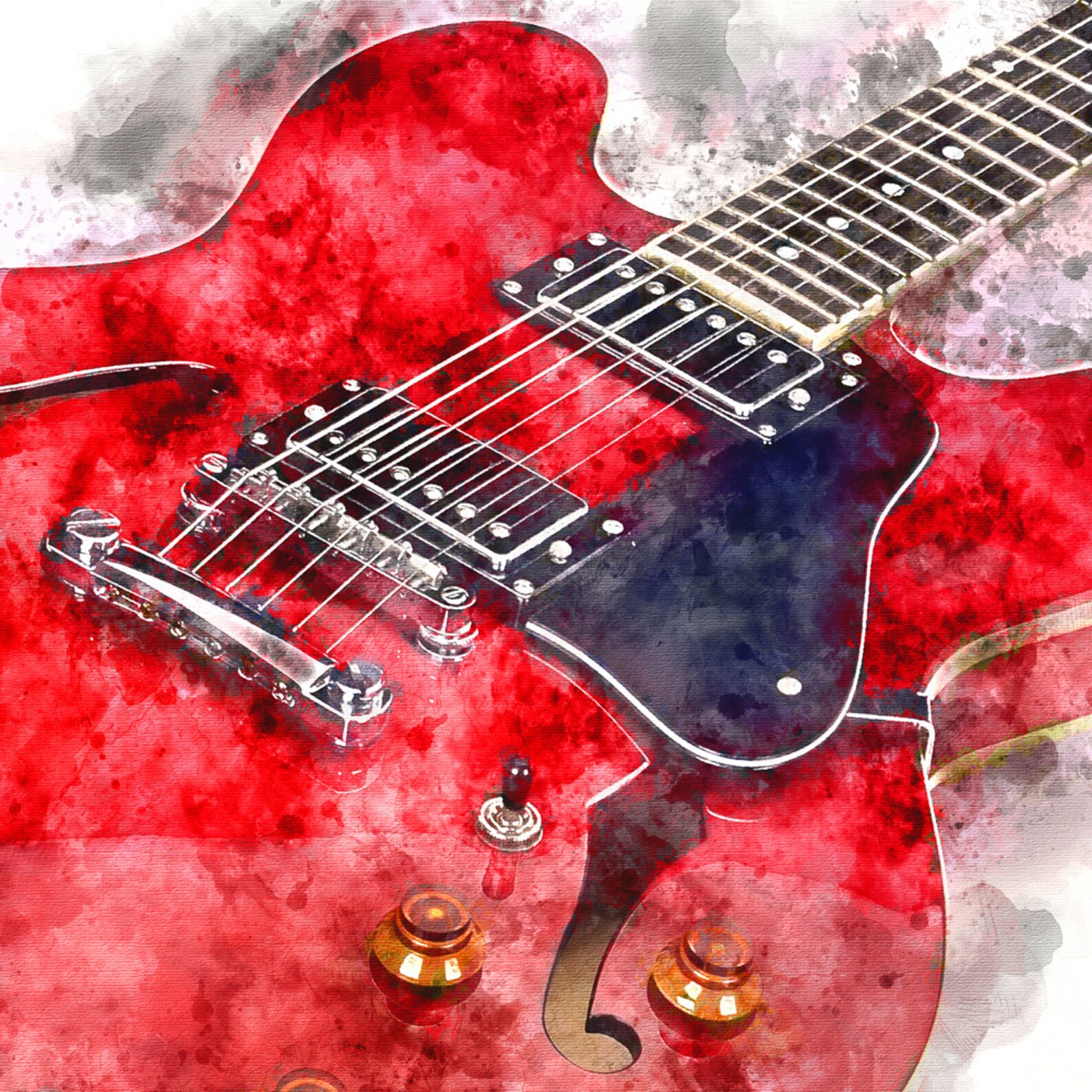 Guitar Poster Watercolor Red Electric Guitar Wall Art Music Etsy