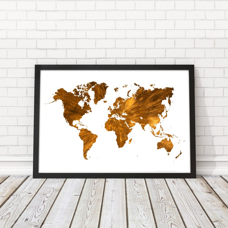 Gold World Map Wall Art Gold Wall Decor Travel Map World Etsy