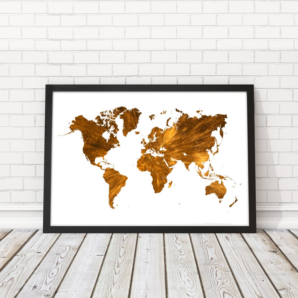 Gold World map wall art Gold Wall decor Travel map World | Etsy