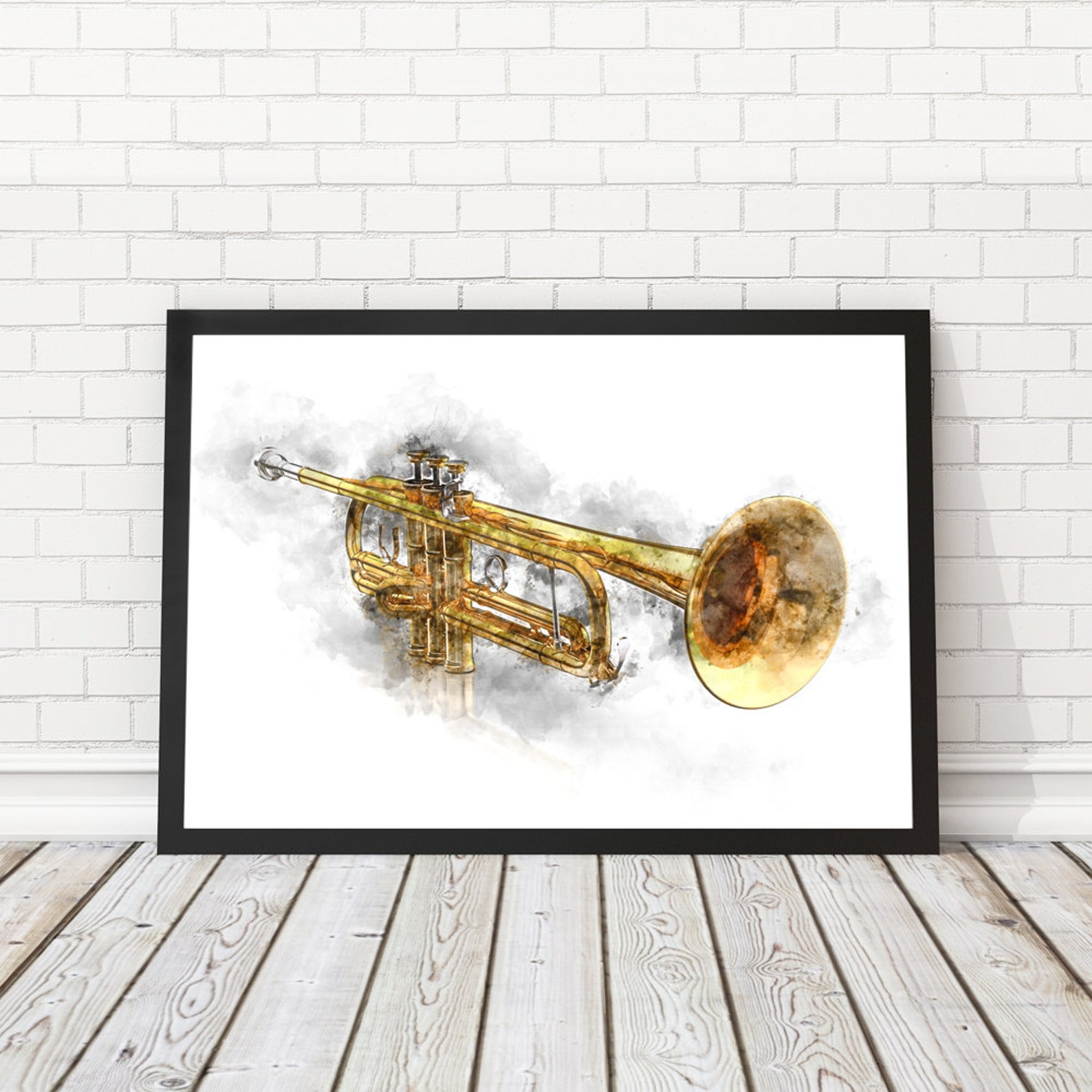 Trumpet poster watercolor Trumpet Wall art Jazz wall poster Etsy