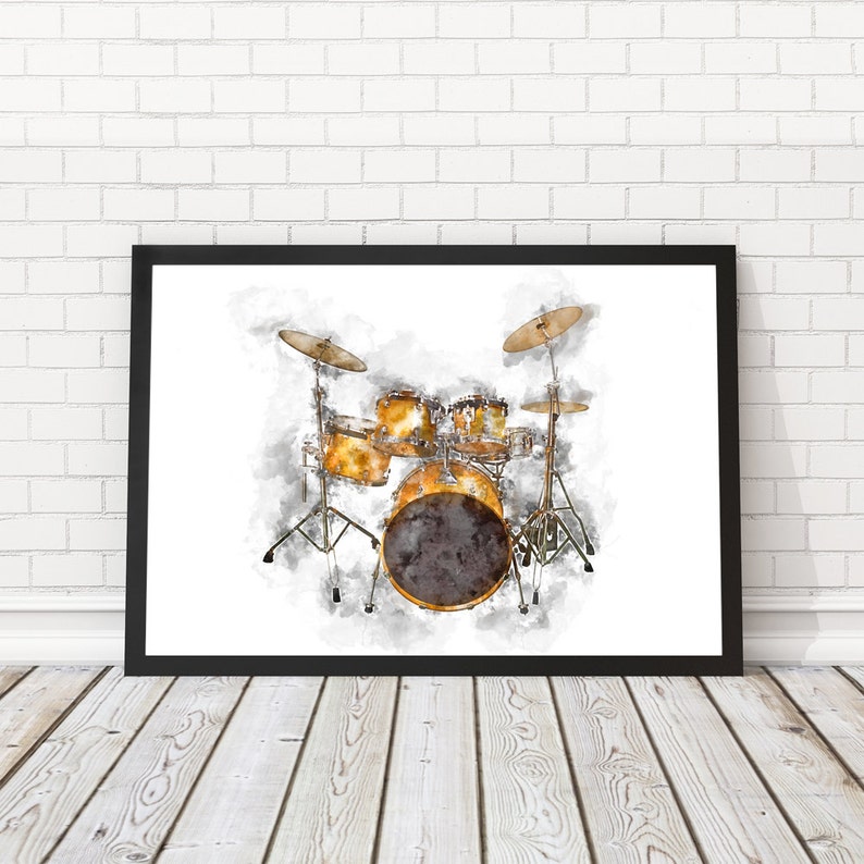 Drums poster watercolor Drum set art Drum wall poster Etsy