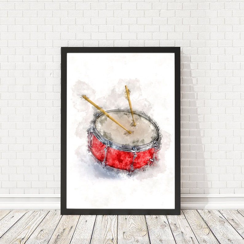 Drums poster watercolor Drum music art Drum wall poster Etsy