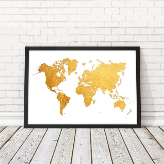 Mapa del mundo de oro Mural de Pared #6135
