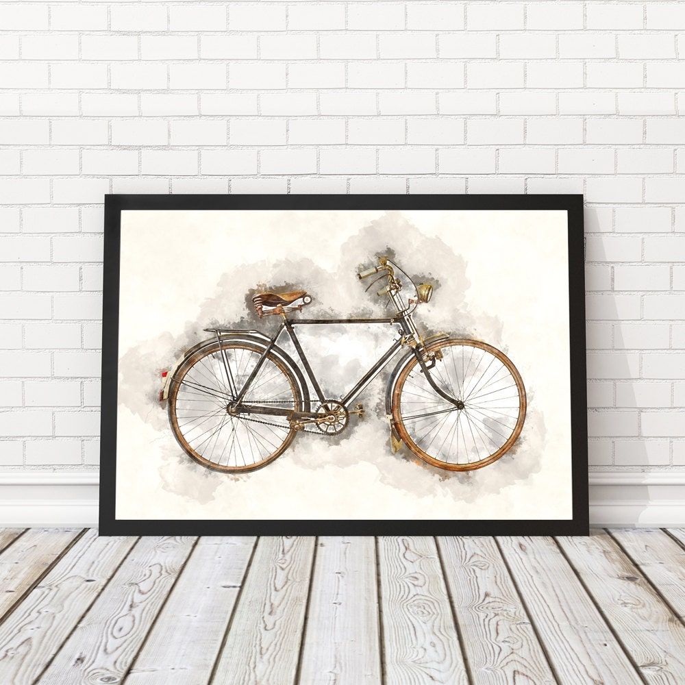 Vintage bicycle poster Bicycle watercolor Bike wall art | Etsy