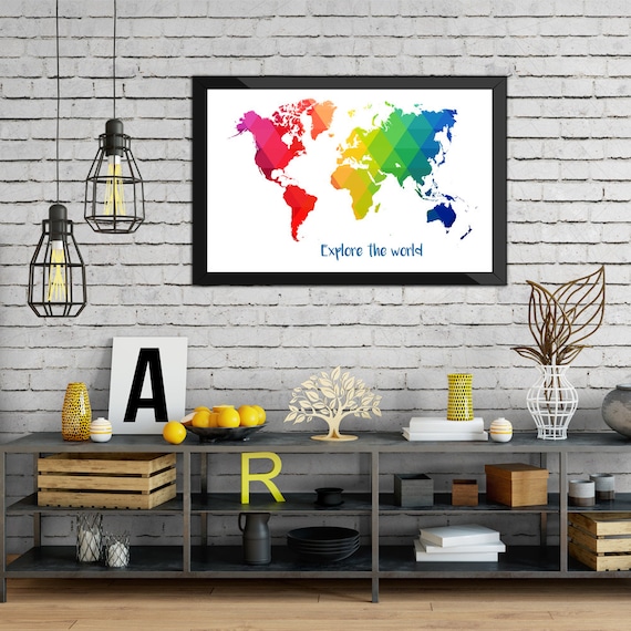 PRINTABLE art World map wall art Travel World Map iridium polygons Map poster Iridium World map Iridium wall art Color World map art