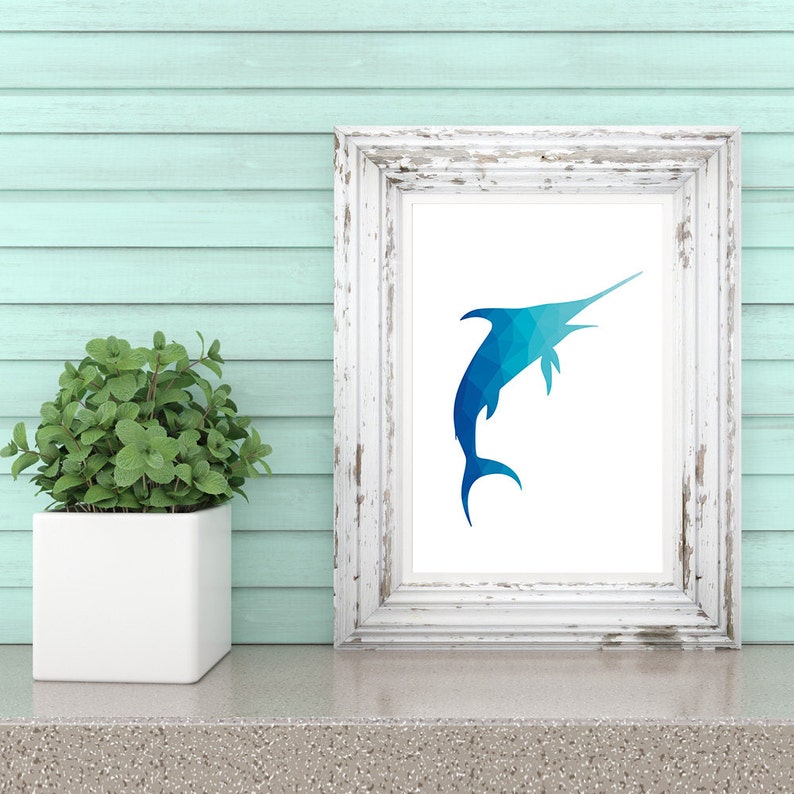 Swordfish poster Swordfish print Swordfish polygon Coastal Etsy