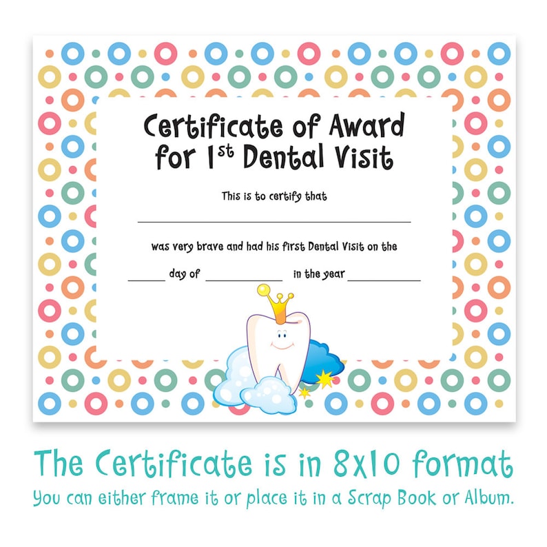 First Dental Visit Dentist Certificate Photo Certificate Etsy