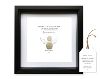 BABY CHILD LOSS personalised Pebble art memorial keepsake gift. Handmade picture, custom wall decor framed. Sympathy. Infant bereavement