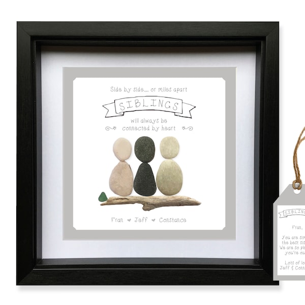 Pebble art 'SISTERS | BROTHERS | SIBLINGS' gift. Personalised wall decor framed picture. Sea Glass. Drift wood. Any people, unusual Birthday