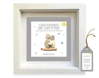 Personalised Pebble art 'FRIENDS like STARS'. gift Handmade picture, framed wall decor. Besties, Good Mates, colleagues, birthday, caring