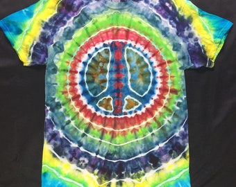 Retro Tie Dye Peace Sign Shirt, Psychedelic Style (Size Medium)