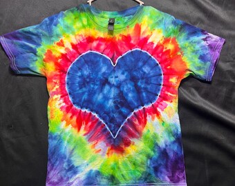 Koszula z nadrukiem serca tie-dye, koszula tie-dye, odzież w stylu hippie