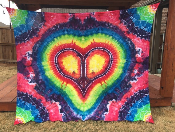 Tie Dye Tapestry Tie Dye Heart peace Tapestry Psychedelic Tapestry Retro 60 s 70 s Style Etsy
