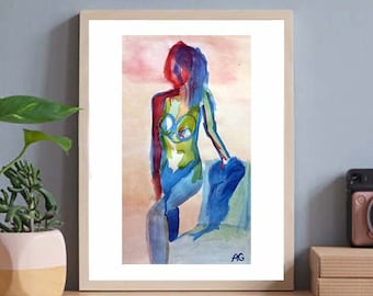 Blue Lady - A4 Print - woman - life drawing - people - life - model - human body -