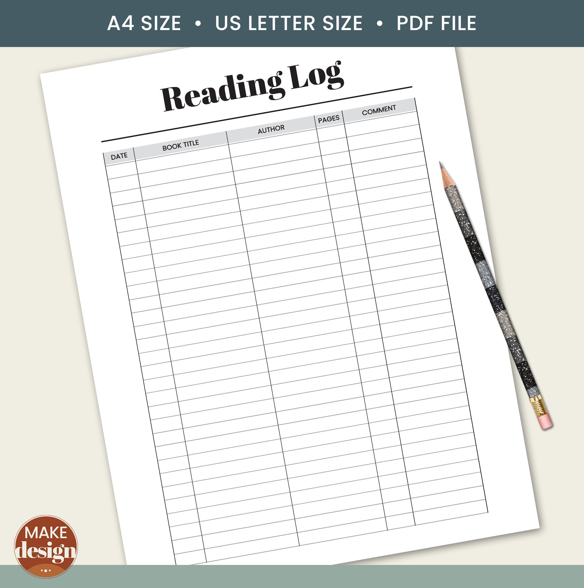 Reading Log Printable Page, Reading Journal Planner, Book Lover ...