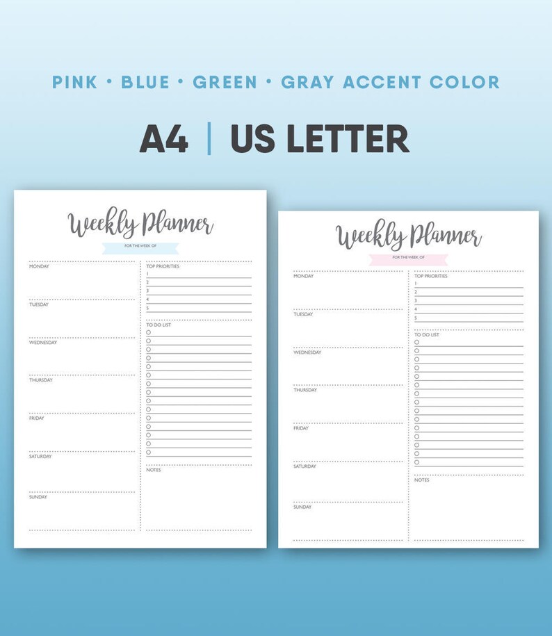 weekly planner printable page digital download personal etsy