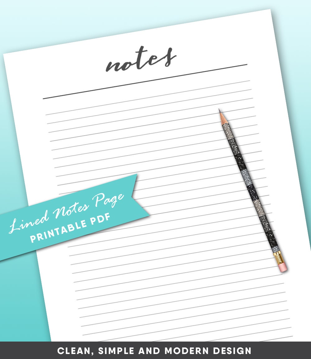 Printable Notes Page 8.5x11 US Letter Size Lined Notes A4 | Etsy