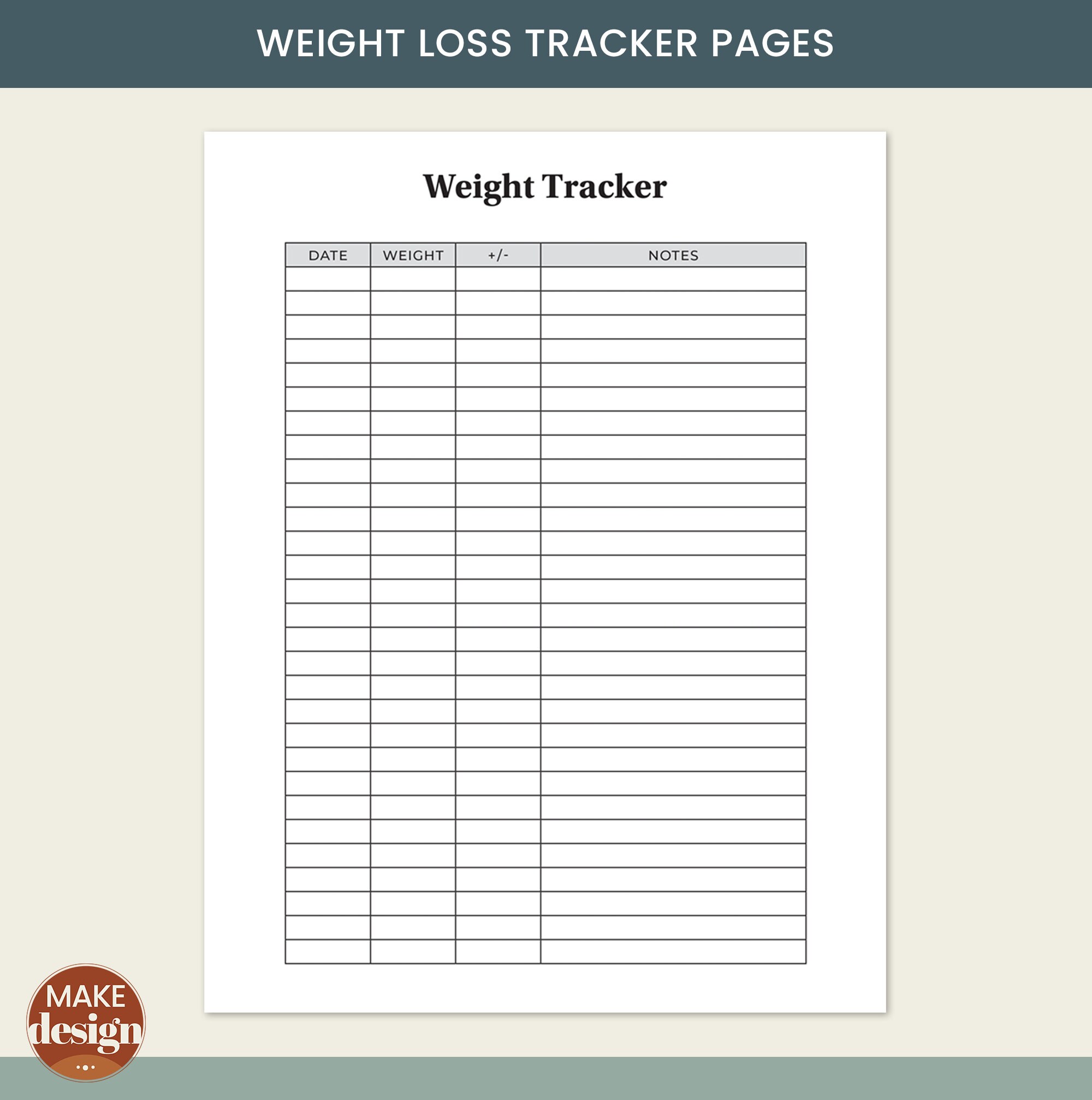 Weight Loss Tracker, Printable Bundle, Weekly Weigh in Chart, Health ...