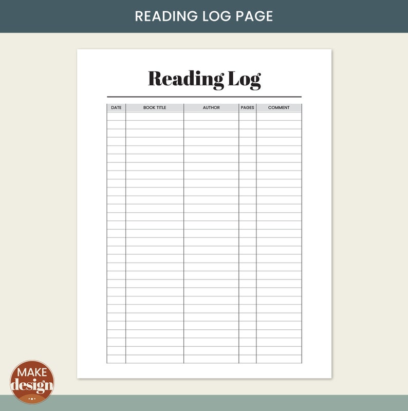 Reading Log Printable Page, Reading Journal Planner, Book Lover ...