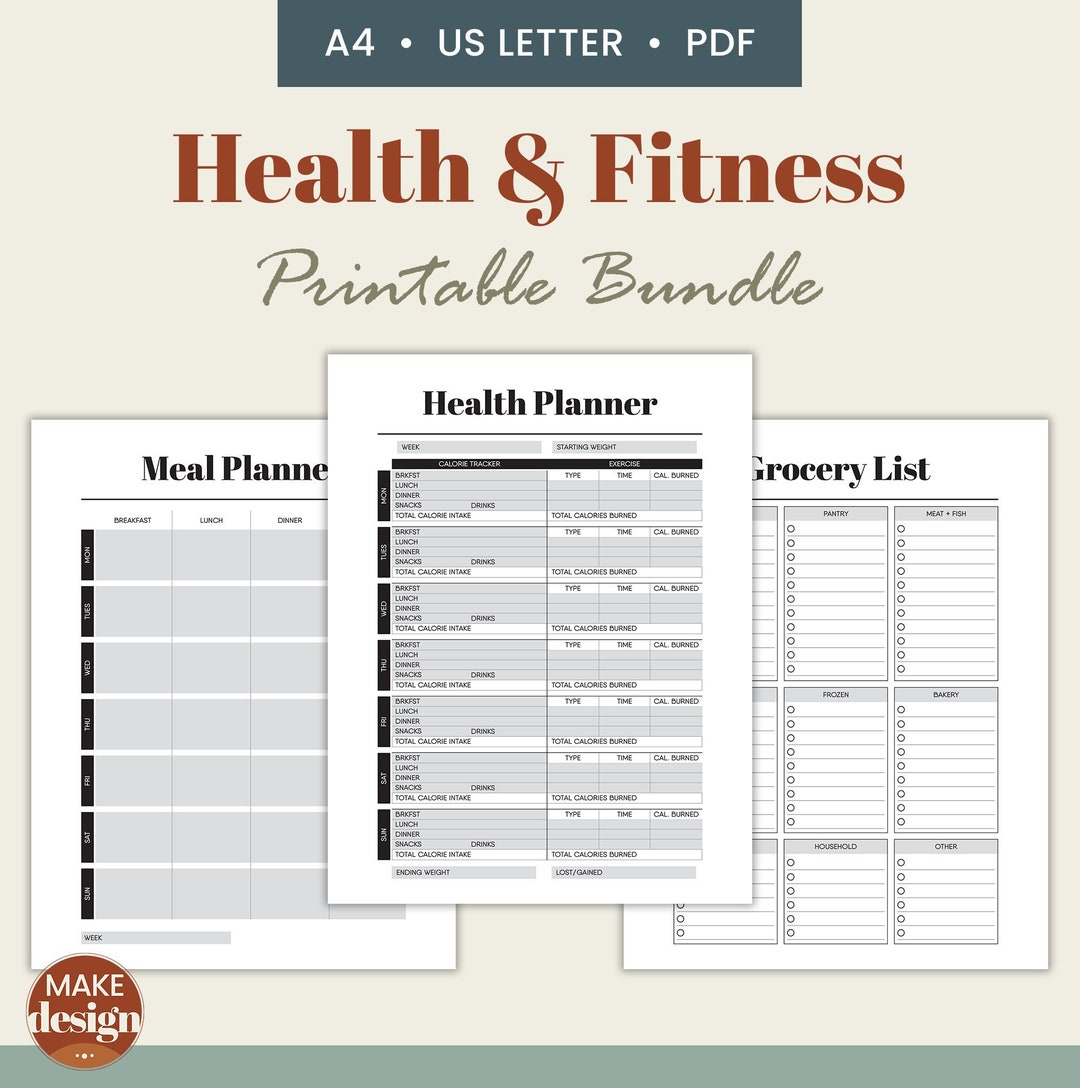 Health and Fitness Printable Bundle, Meal Planning Schedule, Healthy ...