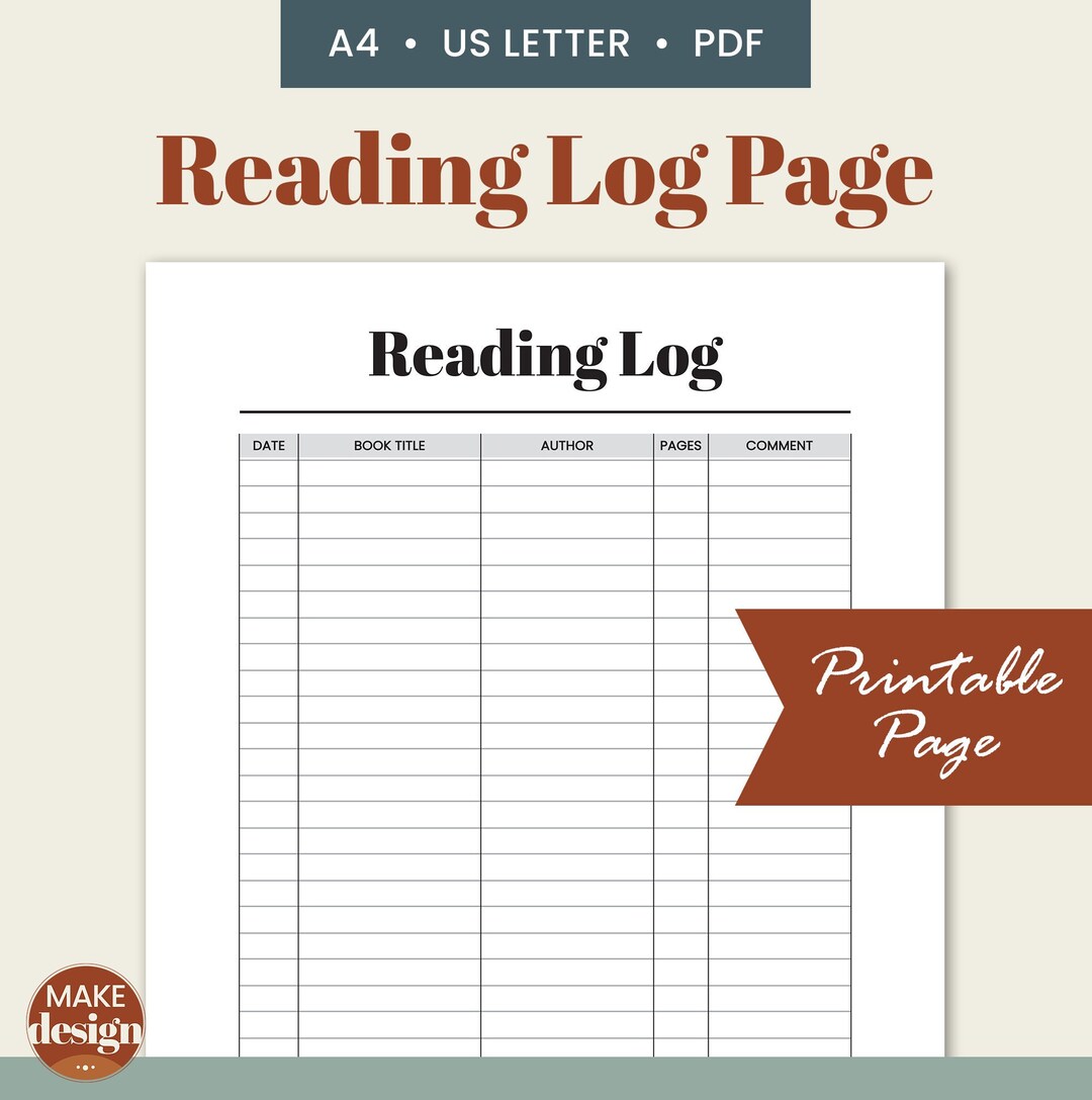 Reading Log Printable Page, Reading Journal Planner, Book Lover ...