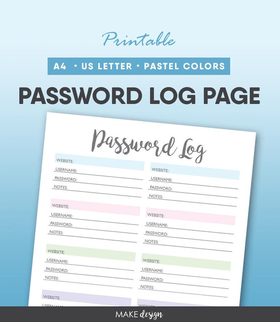password log printable password list password tracker password organizer password page printable page planner inserts binder inserts log printable password list