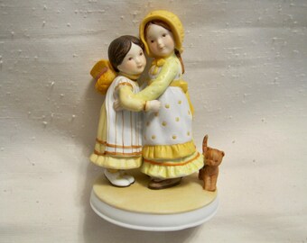 Friends Forever Porcelain Girls & Cat Figurine. Sweet Remembrance Collection by Holly Hobbie.