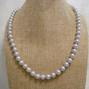Classic Light Grey/Soft Grey Faux Glass Pearls, 20&quot; L Knotted Beaded Necklace.