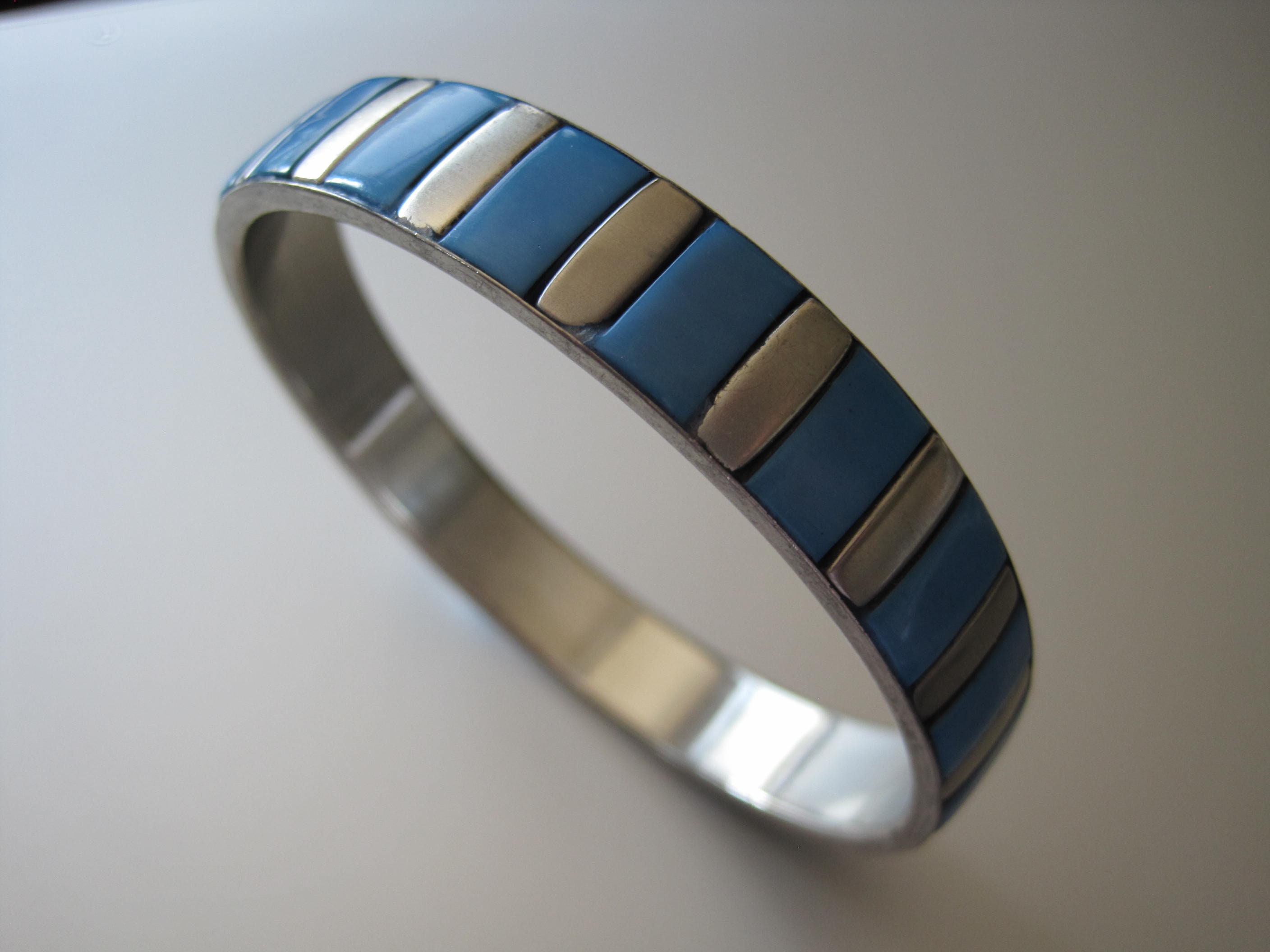 Vintage Alpaca Silver Tone Bangle Bracelet: Faux Turquoise 