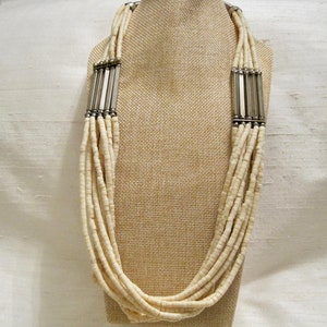 Ethnic Tribal Bovine Bone Multi-Strands Beaded Necklace. Vintage 90&#39;s