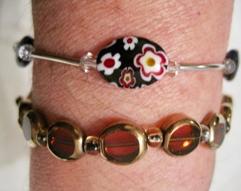 Two Glass, Crystal & Art Murano Beaded Bracelets.